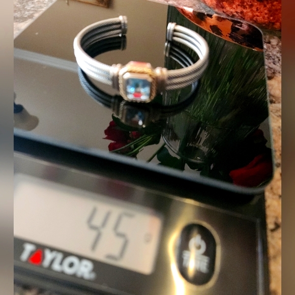 BLUE stone 3 row sterling and 18kt bracelet. - Picture 7 of 7